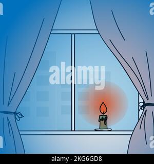 the candle is on the windowsill, blackout Ukraine Stock Vector