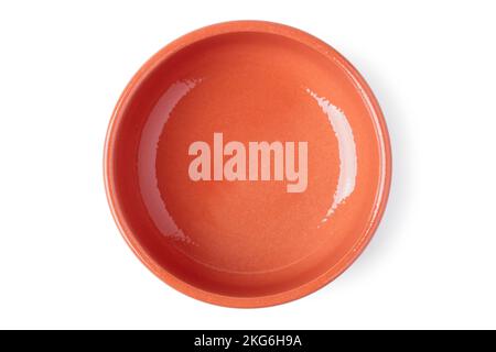 Clay bowl close-up isolated on white. View from above Stock Photo