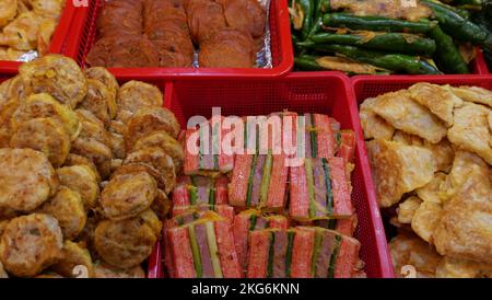 Traditional Korean food at a market in Busan, South Korea Stock Photo