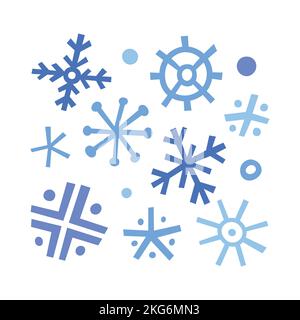 Doodle snowflakes, hand drawn vector icons, simple sketchy drawing, abstract illustrations set Stock Vector