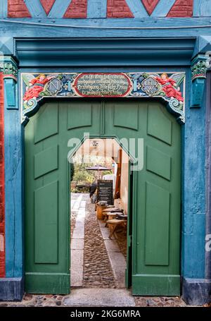 Small pathway in medieval city of Ribe in Denmark Stock Photo