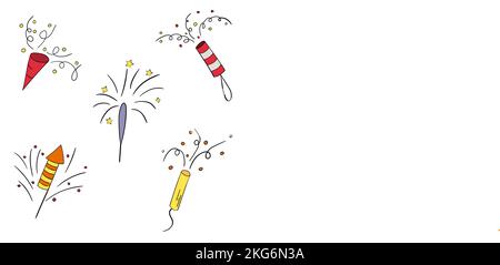 A set of fireworks. vector illustration of a doodle Stock Vector