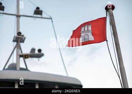 hamburg flag on a ship in port Stock Photo