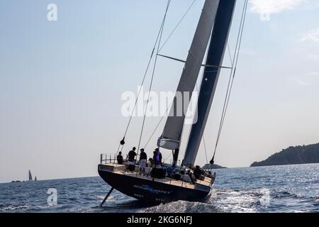 Sailboat racing during les Voiles de Saint-Tropez Stock Photo