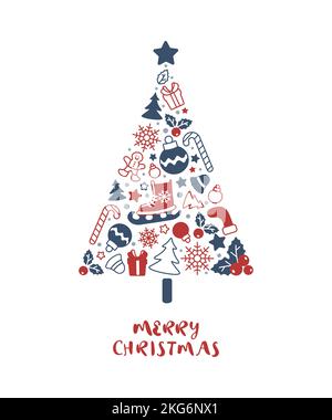 Cute card with christmas tree in illustration and vector holiday Stock Vector