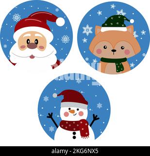Pack sticks on the New Years theme here and a snowman and a fox in a hat and Santa Claus Stock Vector