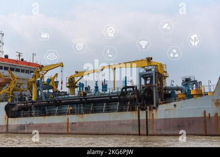 Industrial technology concept. Smart logistics.Communication network. Digital transformation. Stock Photo