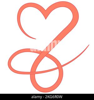 Heart one line border, love flourish frame, swirl scroll draw Stock Vector
