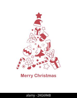 Beautiful red Christmas tree made from Christmas objects Stock Vector