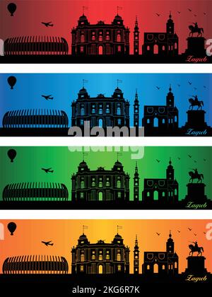 Zagreb city in a four different colors - illustration,  Town in colors background,  City of Zagreb Stock Vector