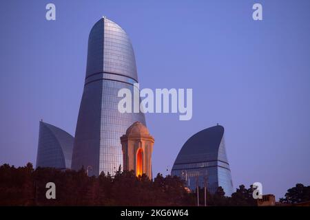 Baku. Azerbaijan. 09.06.2020 year. The eternal flame in the memorial to the people who died for the freedom of Azerbaijan. Upland Park. Stock Photo