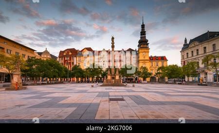 Ostrava, Czech Republic - August 21, 2018: View of the main square of Ostrava's old town at sunset. Stock Photo