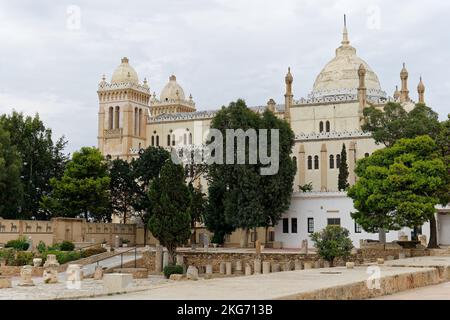 Acropolium of Carthage  in Tunisia. Also known as Saint Louis Cathedral.  Unesco World Heritage Site. Archaeological Site of Carthage. Stock Photo