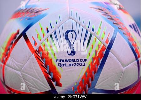 Milan, Italy - November 20: the official match ball named ‘Al Rihla’ by Adidas, the Qatar World Cup 2022 ball Stock Photo