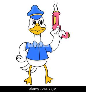 A vector illustration of a duck policeman cartoon character isolated on white background Stock Vector