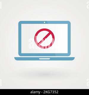 Laptop and forbidden icon. Concept of prohibition. Vector illustration, flat design Stock Vector