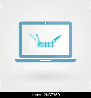 Laptop and army knife multi-tool. Concept of decisive resolution. Vector illustration, flat design Stock Vector
