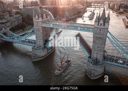 Tower Bridge in London at Sunset Crossing the River Thames a Landmark Bridge in the Capital of England Stock Photo