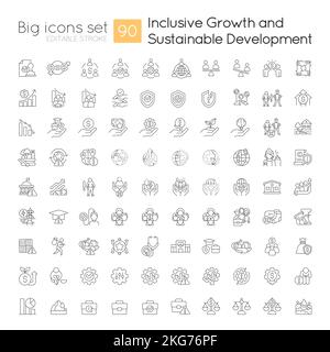 Inclusive growth and sustainable development linear icons set Stock Vector