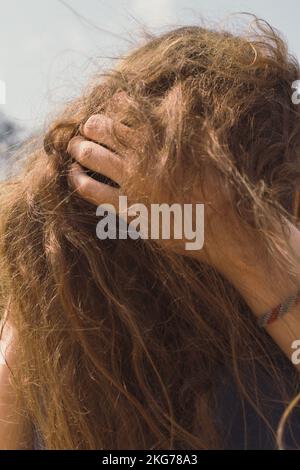 Close up brown haired woman concept photo Stock Photo