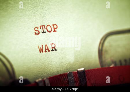 Stop war phrase written with a typewriter. Stock Photo