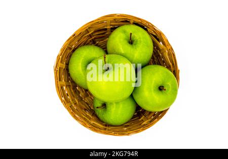 Green apples, source of health and flavor. Copy space. Raw, vegan, vegetarian, alkaline food concept. Banner. Stock Photo