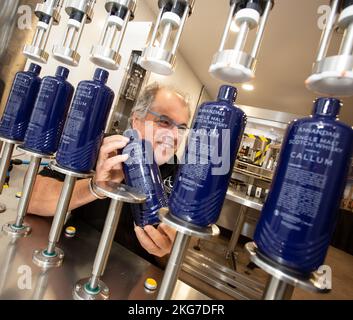 David Thomson at the official opening of bottling plant at Annandale Distillery, Annan, Scotland Stock Photo