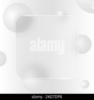 Trendy background in monochrome color with glass morphism effect. Transparent frosted glass plates. Abstract square banner template with white and gre Stock Vector