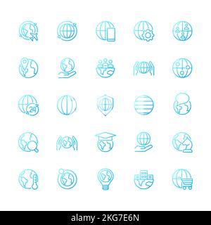 Globe pixel perfect gradient linear vector icons set Stock Vector