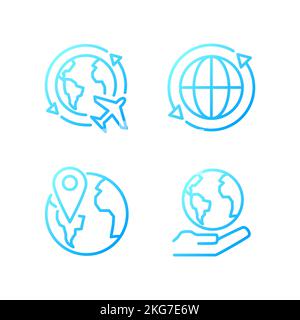 Travel around world pixel perfect gradient linear vector icons set Stock Vector