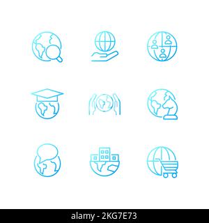Global relationships pixel perfect gradient linear vector icons set Stock Vector