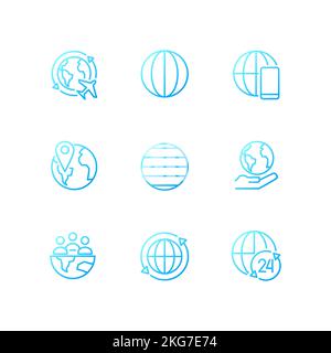 Globalization pixel perfect gradient linear vector icons set Stock Vector
