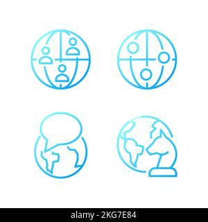 Geopolitics process pixel perfect gradient linear vector icons set Stock Vector