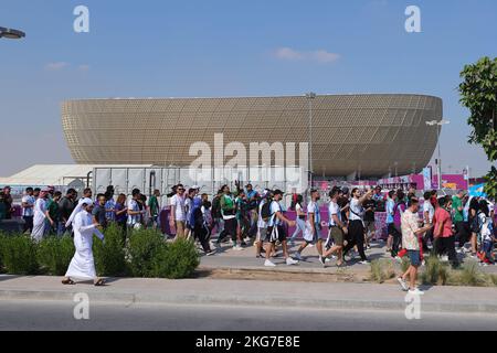 Lusail, Qatar. 22nd Nov, 2022. Fans arriving during the FIFA World Cup Qatar 2022 Group C match between Argentina and Saudi Arabia at Lusail Stadium, Lusail, Qatar on 22 November 2022. Photo by Peter Dovgan. Editorial use only, license required for commercial use. No use in betting, games or a single club/league/player publications. Credit: UK Sports Pics Ltd/Alamy Live News Stock Photo