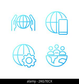 Globalization process pixel perfect gradient linear vector icons set Stock Vector