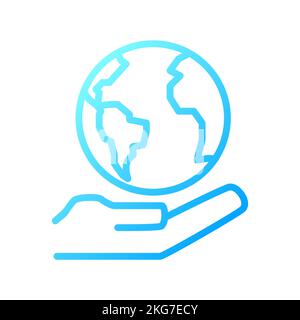 Globe on hand pixel perfect gradient linear vector icon Stock Vector