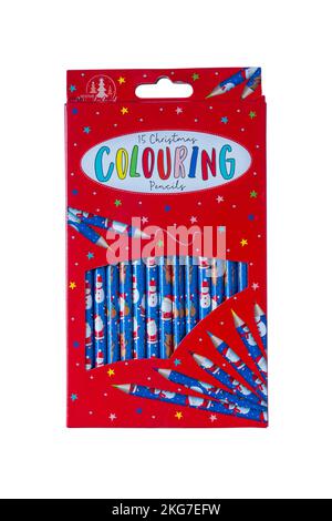 Pack of 15 Christmas colouring pencils isolated on white background Stock Photo