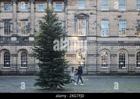 Edinburgh Scotland, UK 21 November 2022. Edinburgh Christmas Tree in Parliament Square. credit sst/alamy live news Stock Photo