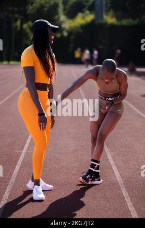 Belgian athlete Anne Zagre and Belgian athlete Cynthia Mbongo Bolingo pose for the photographer during a training camp organized by the BOIC-COIB Belgian Olympic Committee in Belek Turkey, Tuesday 22 November 2022. The stage takes place from 12 to 27 November. BELGA PHOTO LAURIE DIEFFEMBACQ Stock Photo