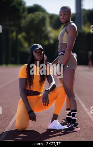 Belgian athlete Anne Zagre and Belgian athlete Cynthia Mbongo Bolingo pose for the photographer during a training camp organized by the BOIC-COIB Belgian Olympic Committee in Belek Turkey, Tuesday 22 November 2022. The stage takes place from 12 to 27 November. BELGA PHOTO LAURIE DIEFFEMBACQ Stock Photo