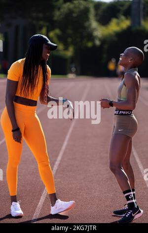 Belgian athlete Anne Zagre and Belgian athlete Cynthia Mbongo Bolingo pose for the photographer during a training camp organized by the BOIC-COIB Belgian Olympic Committee in Belek Turkey, Tuesday 22 November 2022. The stage takes place from 12 to 27 November. BELGA PHOTO LAURIE DIEFFEMBACQ Stock Photo