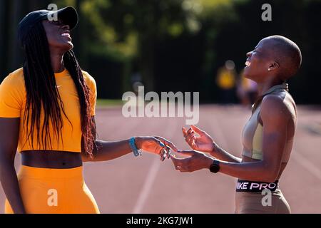 Belgian athlete Anne Zagre and Belgian athlete Cynthia Mbongo Bolingo pose for the photographer during a training camp organized by the BOIC-COIB Belgian Olympic Committee in Belek Turkey, Tuesday 22 November 2022. The stage takes place from 12 to 27 November. BELGA PHOTO LAURIE DIEFFEMBACQ Stock Photo