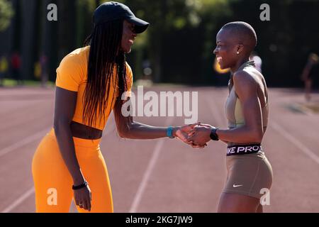 Belgian athlete Anne Zagre and Belgian athlete Cynthia Mbongo Bolingo pose for the photographer during a training camp organized by the BOIC-COIB Belgian Olympic Committee in Belek Turkey, Tuesday 22 November 2022. The stage takes place from 12 to 27 November. BELGA PHOTO LAURIE DIEFFEMBACQ Stock Photo