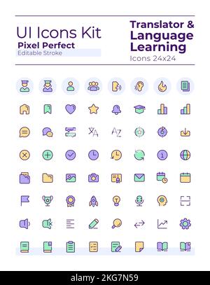 Translator pixel perfect RGB color ui icons set Stock Vector