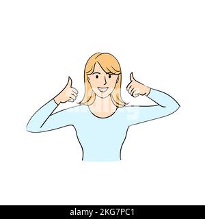 Young woman isolated on white background smiling and raising thumb up.Stock vector illustration. Stock Vector