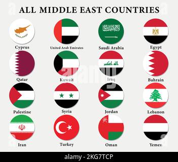 A set of round flags of the Middle East countries Stock Vector
