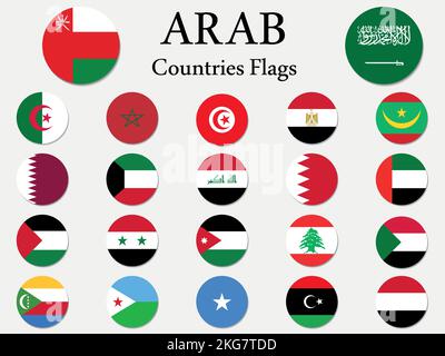A set of round flags of the Arab League countries Stock Vector