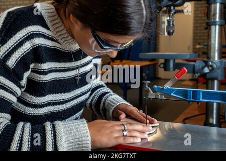Student working in the technasium of a secondary school. Holland. vvbvanbree fotografie. Stock Photo