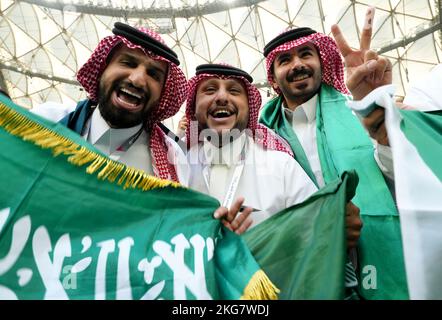 Saudi Arabia fans celebrate after the FIFA World Cup Group C match at Lusail Stadium, Lusail, Qatar. Picture date: Tuesday November 22, 2022. Stock Photo