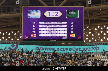 Doha, Qatar. 22nd Nov, 2022. The final scoreboard during the FIFA World Cup 2022 match at Lusail Stadium, Doha. Picture credit should read: David Klein/Sportimage Credit: Sportimage/Alamy Live News Stock Photo